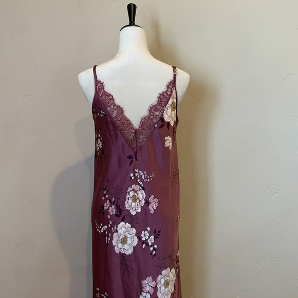 NWT INC Women's Size XS Plum Floral Night Gown Slip Dress Midi/Maxi $60 - Picture 2 of 10